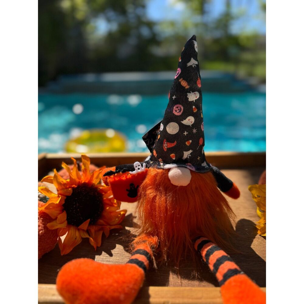 NEW NWT Halloween Gnome Plush 17.3" Orange Black Witch Hat Mini Gnome & Friends